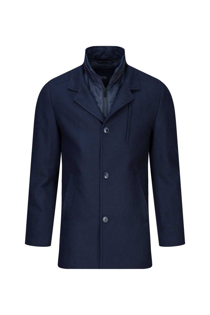 Lacivert Slim Fit Hakim Yaka Yünlü Kaşe Palto