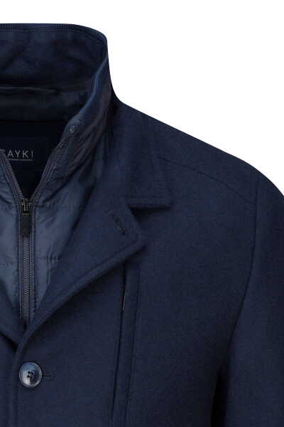 Lacivert Slim Fit Hakim Yaka Yünlü Kaşe Palto - 2