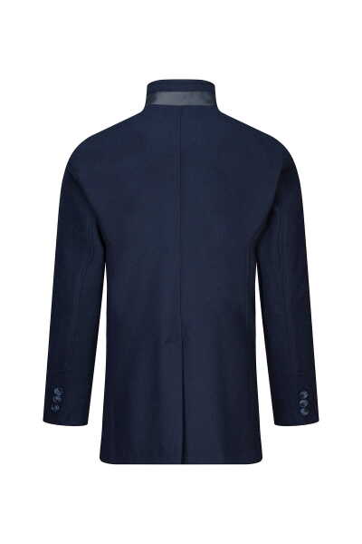 Lacivert Slim Fit Hakim Yaka Yünlü Kaşe Palto - 3
