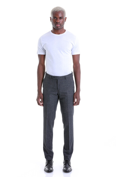 Lacivert Slim Fit Kareli Yandan Cep Kumaş Pantolon - Thumbnail