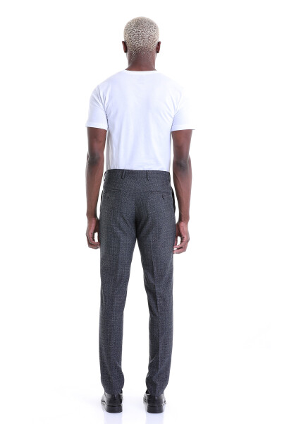 Lacivert Slim Fit Kareli Yandan Cep Kumaş Pantolon - Thumbnail