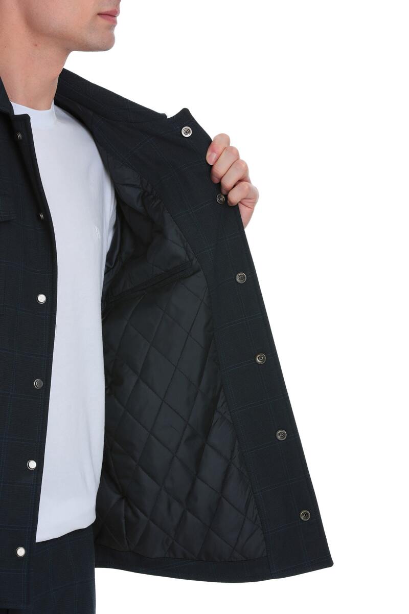 Lacivert Slim Fit Kareli Mono Yaka Overshirt Takım - Saykı (1)