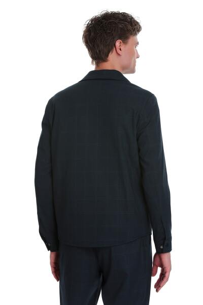 Lacivert Slim Fit Kareli Mono Yaka Overshirt Takım - 5