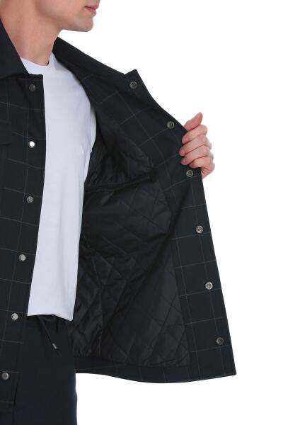 Lacivert Slim Fit Kareli Mono Yaka Overshirt Takım - 4