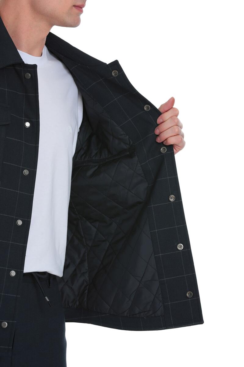 Lacivert Slim Fit Kareli Mono Yaka Overshirt Takım - Saykı (1)