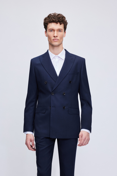 Lacivert Slim Fit Kruvaze Klasik Takım Elbise - 2