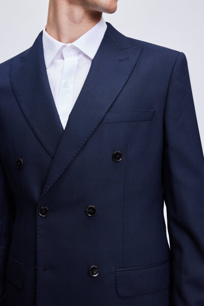 Lacivert Slim Fit Kruvaze Klasik Takım Elbise - 3