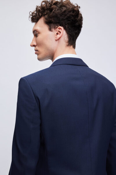 Lacivert Slim Fit Kruvaze Klasik Takım Elbise - 5