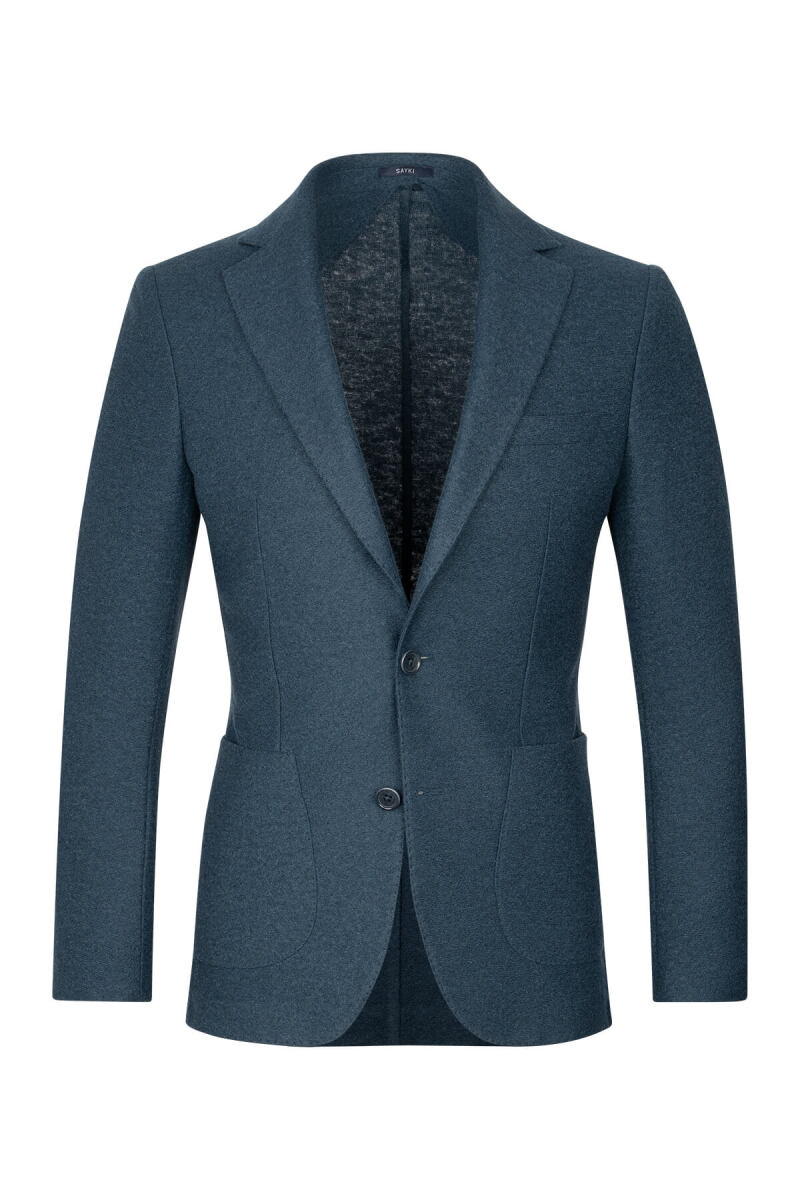 Lacivert Slim Fit Mono Yaka Casual Ceket