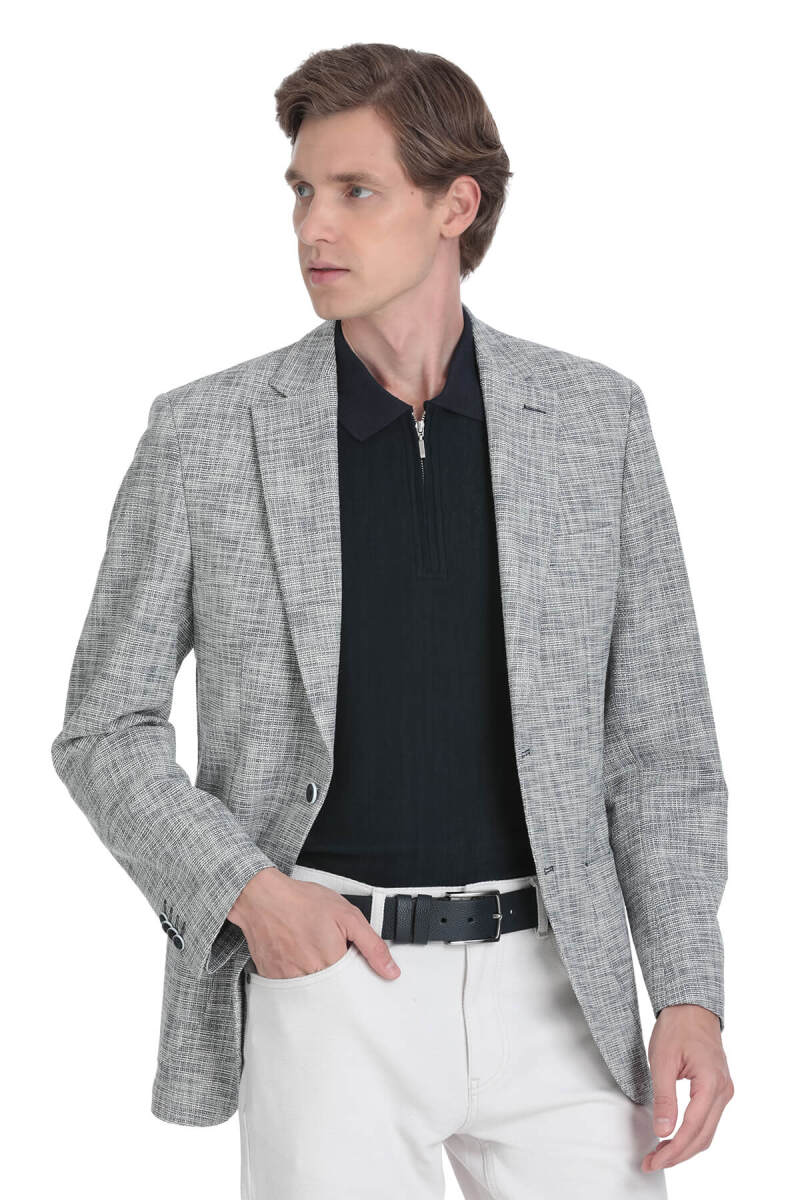 Lacivert Slim Fit Mono Yaka Casual Ceket