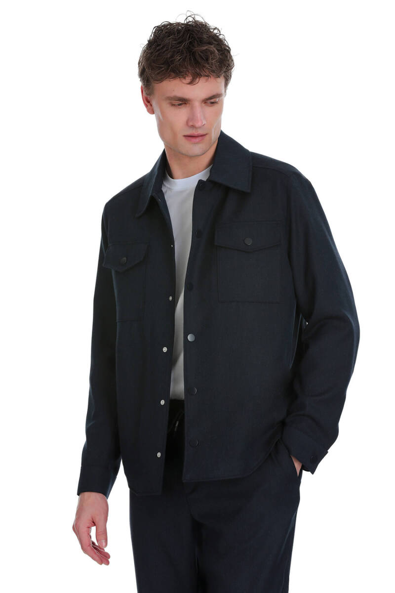 Lacivert Slim Fit Mono Yaka Casual Overshirt Takım - Hatemoğlu (1)