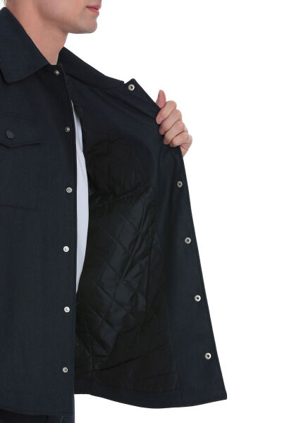 Lacivert Slim Fit Mono Yaka Casual Overshirt Takım - 4