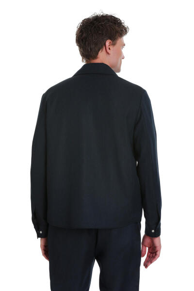 Lacivert Slim Fit Mono Yaka Casual Overshirt Takım - 5