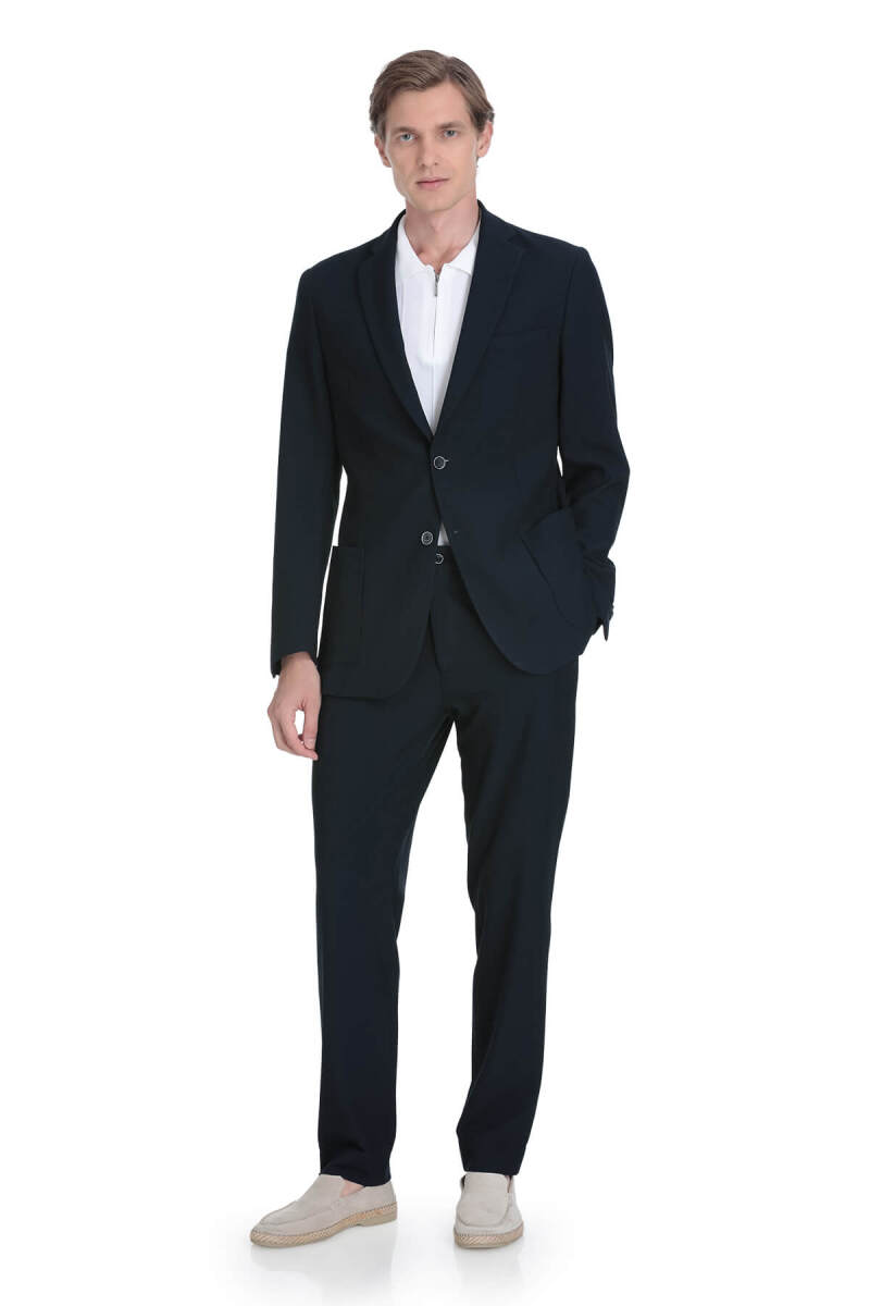 Lacivert Slim Fit Mono Yaka Casual Takım Elbise - HTML