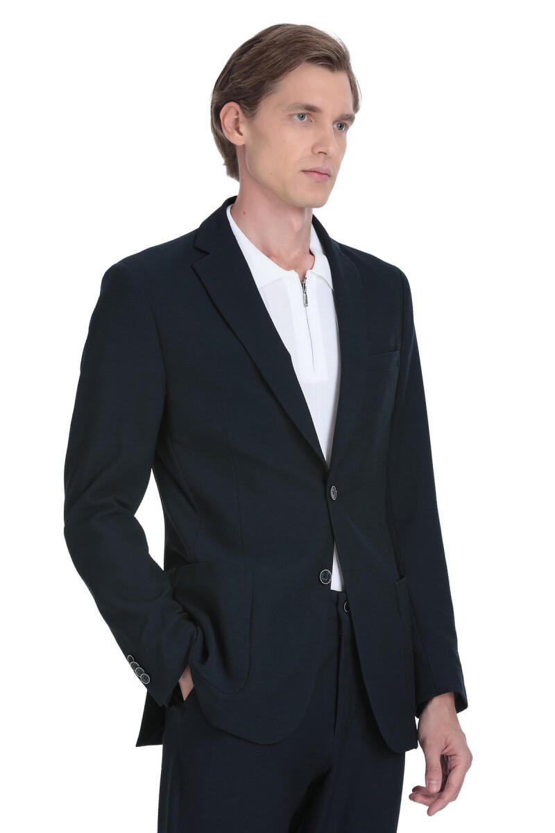 Lacivert Slim Fit Mono Yaka Casual Takım Elbise - HTML (1)