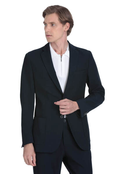 Lacivert Slim Fit Mono Yaka Casual Takım Elbise - 3