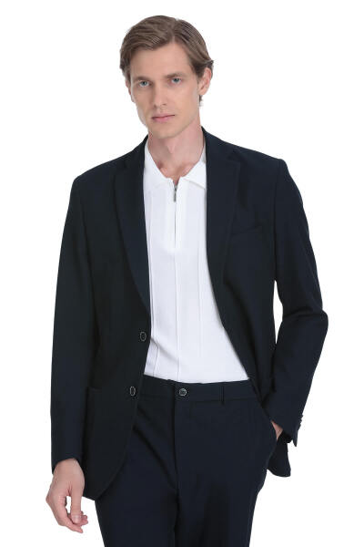 Lacivert Slim Fit Mono Yaka Casual Takım Elbise - 4