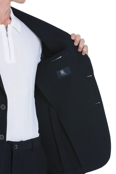 Lacivert Slim Fit Mono Yaka Casual Takım Elbise - 5