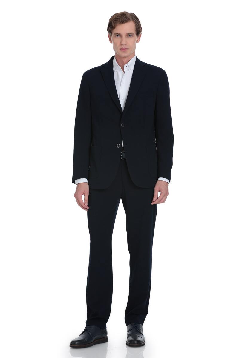 Lacivert Slim Fit Mono Yaka Casual Takım Elbise