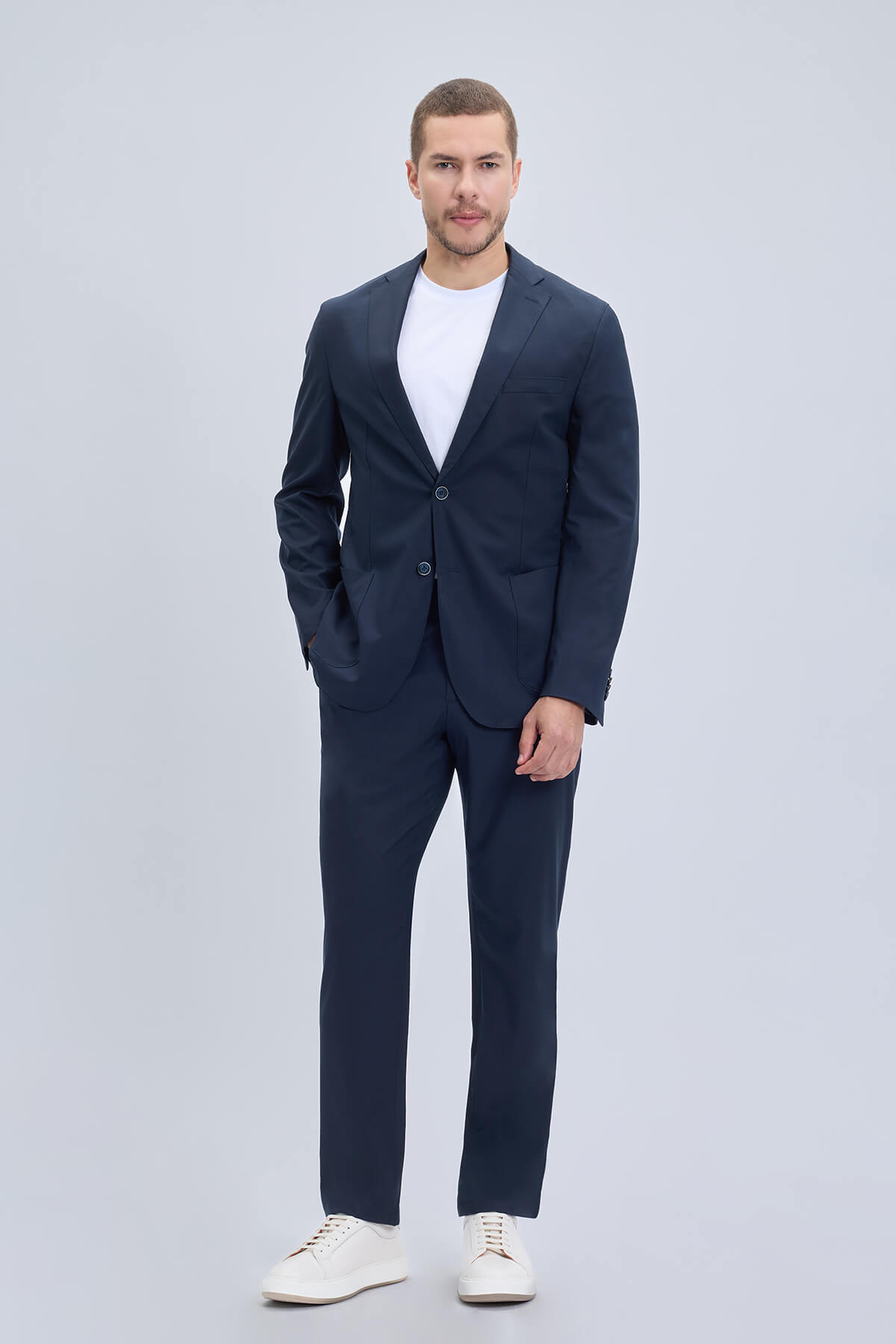 Lacivert Slim Fit Mono Yaka Casual Takım Elbise - 1