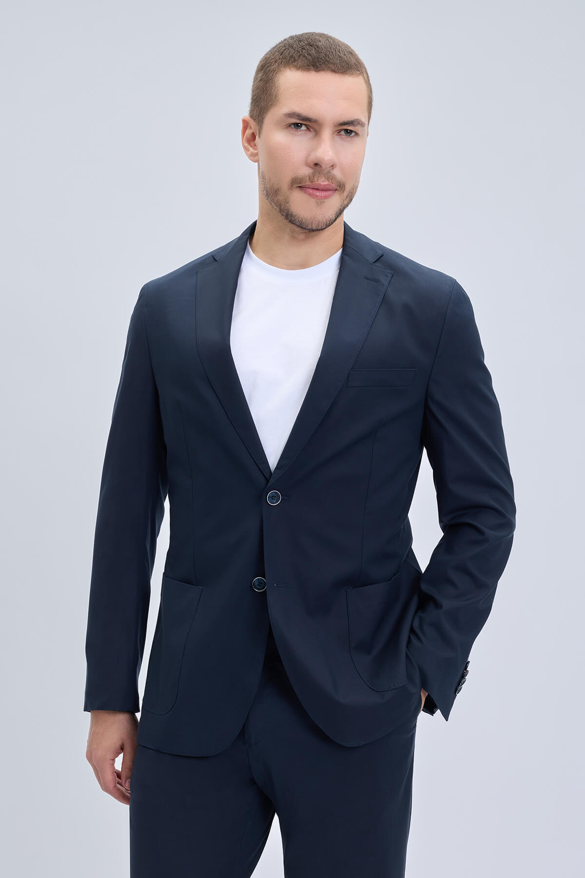 Lacivert Slim Fit Mono Yaka Casual Takım Elbise - 2