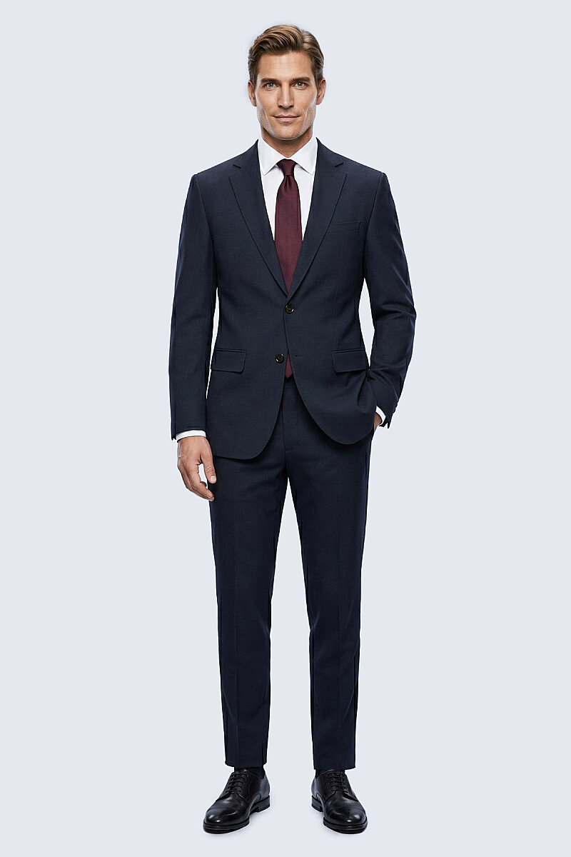Lacivert Slim Fit Mono Yaka Casual Takım Elbise