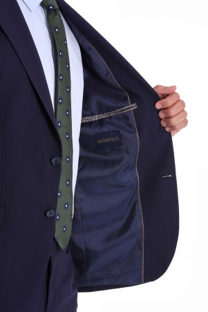 Lacivert Slim Fit Düz Mono Yaka Klasik Takım Elbise - Thumbnail