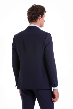 Lacivert Slim Fit Düz Mono Yaka Klasik Takım Elbise - Thumbnail