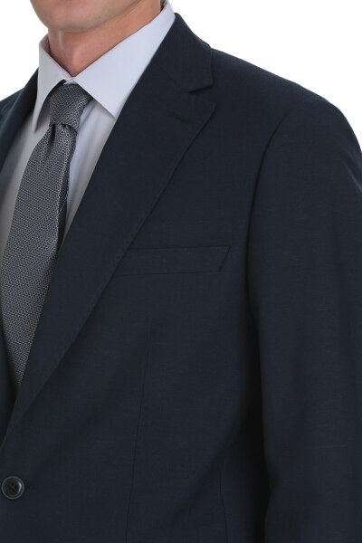 Lacivert Slim Fit Mono Yaka Keten Takım Elbise - 5