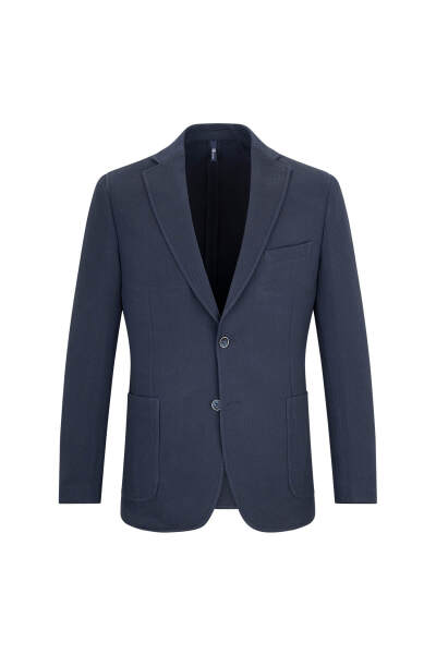 Lacivert Slim Fit Mono Yaka Klasik Ceket 