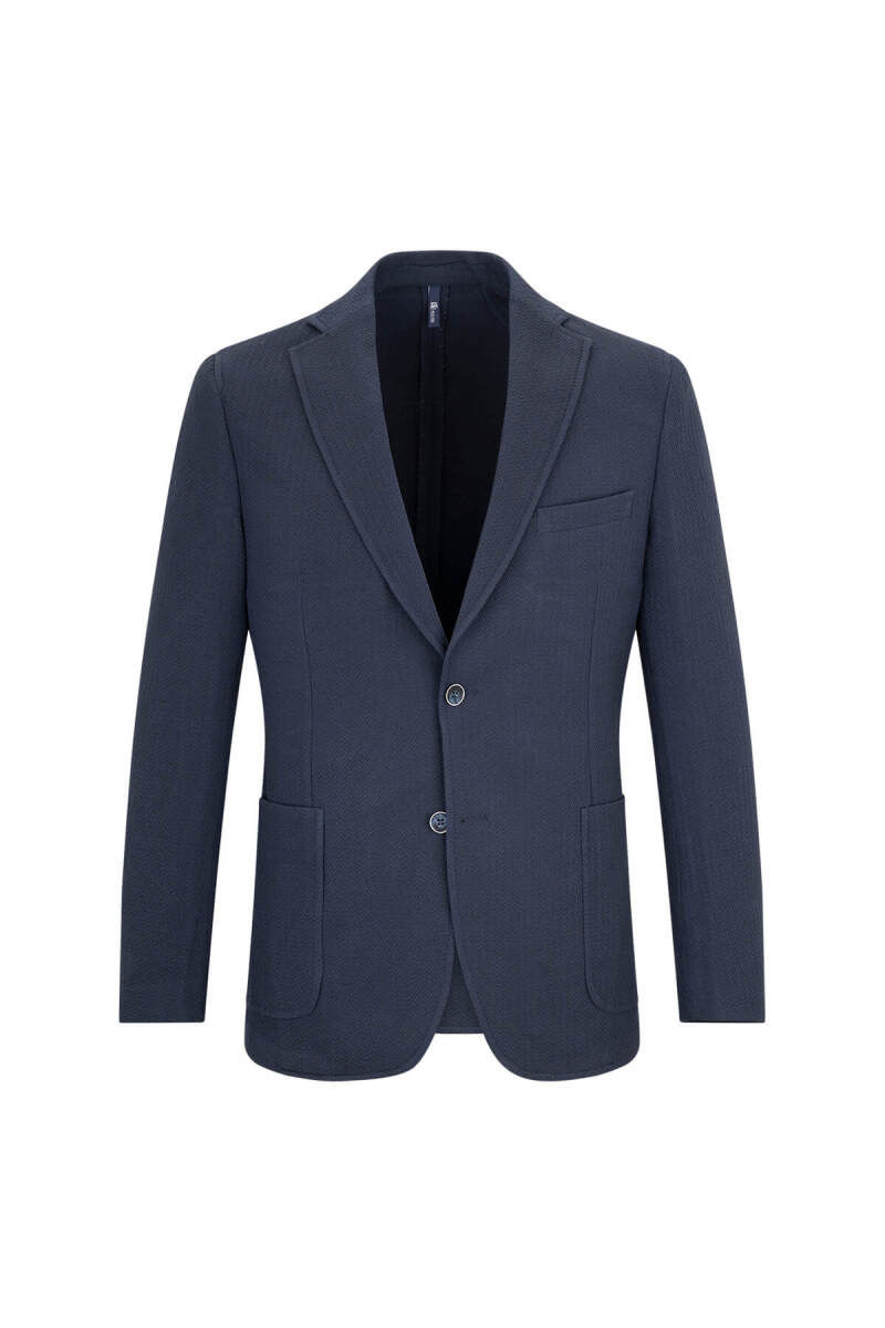 Lacivert Slim Fit Mono Yaka Klasik Ceket - HTML