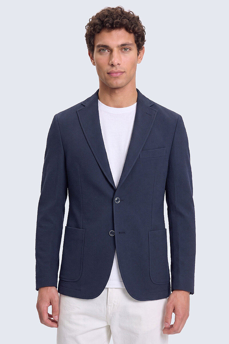 Lacivert Slim Fit Mono Yaka Klasik Ceket