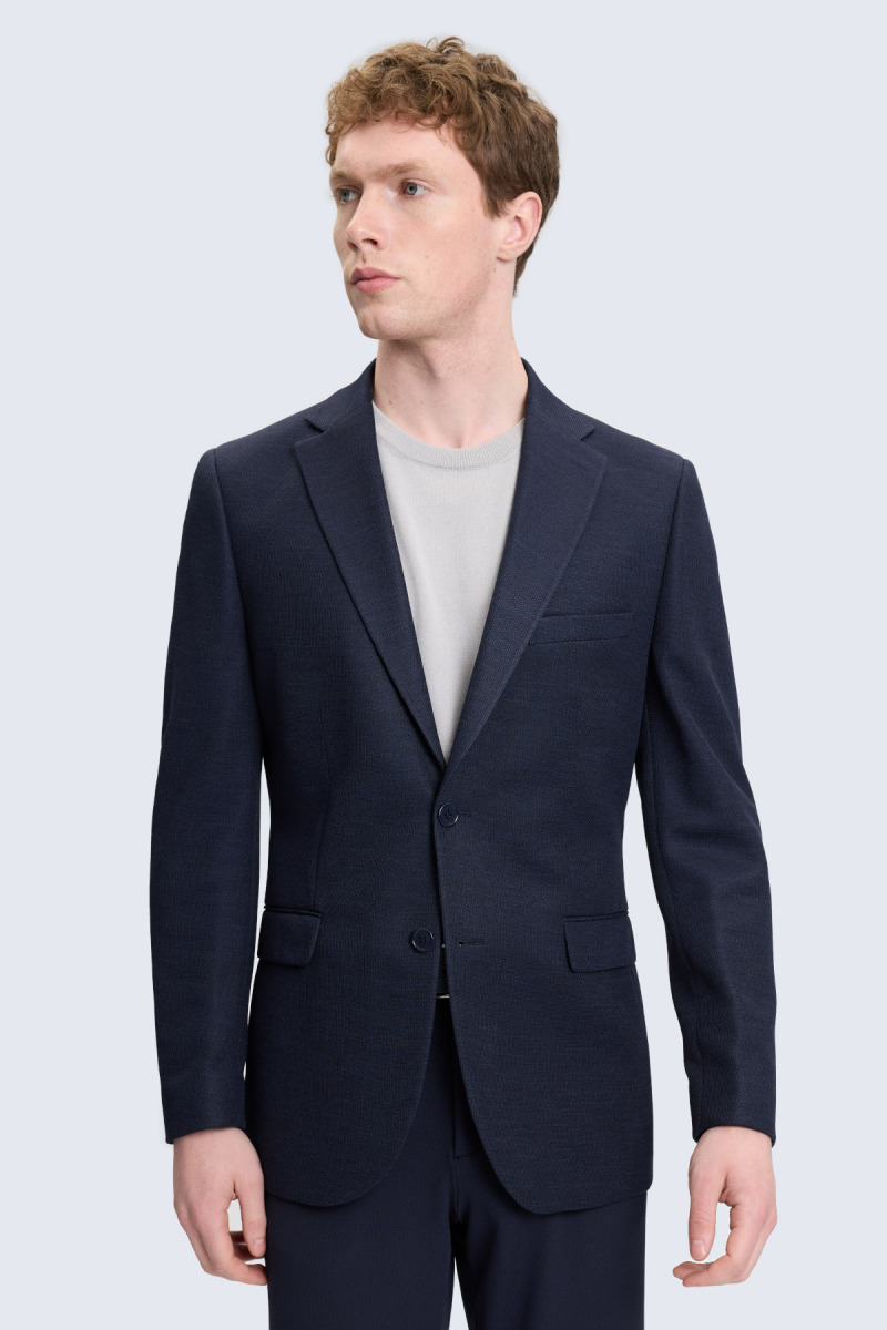 Lacivert Slim Fit Mono Yaka Klasik Ceket