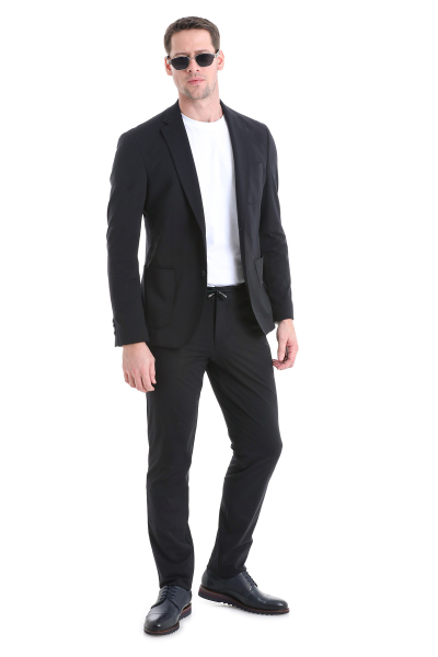 Lacivert Slim Fit Mono Yaka Klasik Takım Elbise - 1