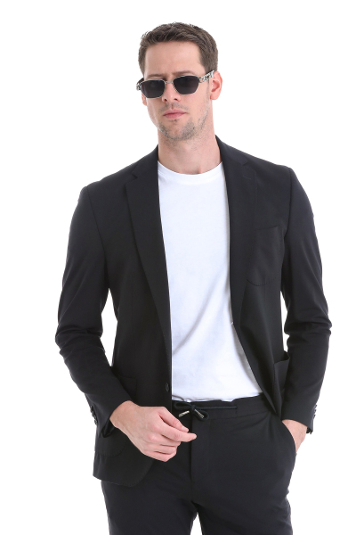 Lacivert Slim Fit Mono Yaka Klasik Takım Elbise - 2