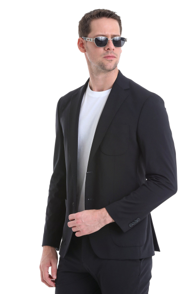 Lacivert Slim Fit Mono Yaka Klasik Takım Elbise - 6