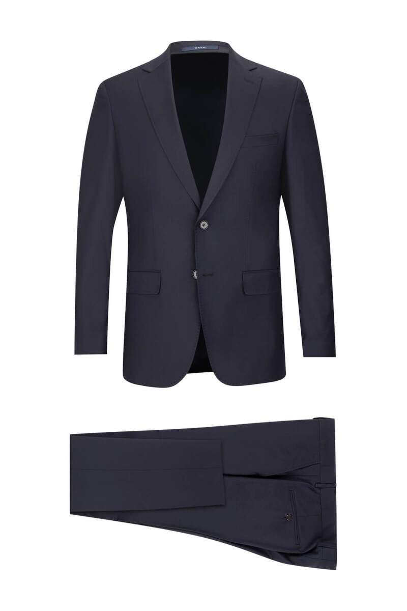 Lacivert Slim Fit Mono Yaka Klasik Takım Elbise - Saykı