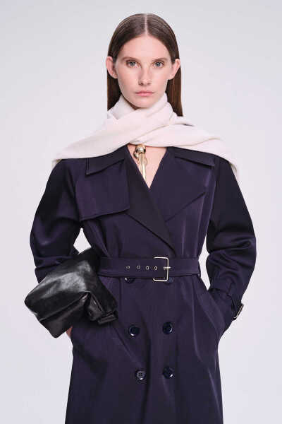 Saykı Woman Lacivert Slim Fit Mono Yaka Pamuklu Trençkot - 1