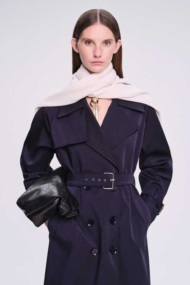 Saykı Woman Lacivert Slim Fit Mono Yaka Pamuklu Trençkot - Saykı Woman