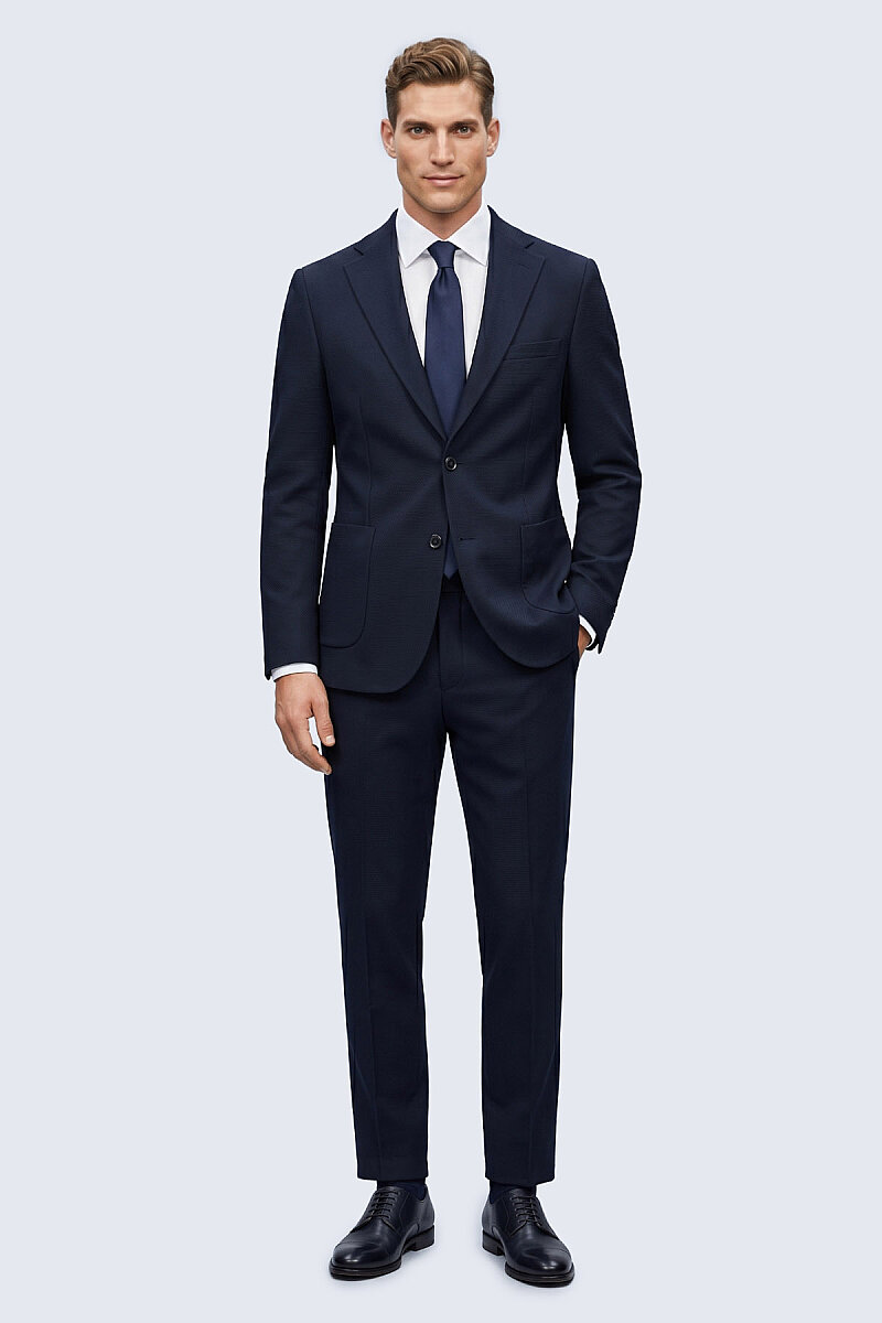 Lacivert Slim Fit Mono Yaka Takım Elbise