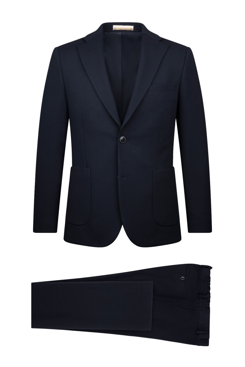 Lacivert Slim Fit Mono Yaka Takım Elbise