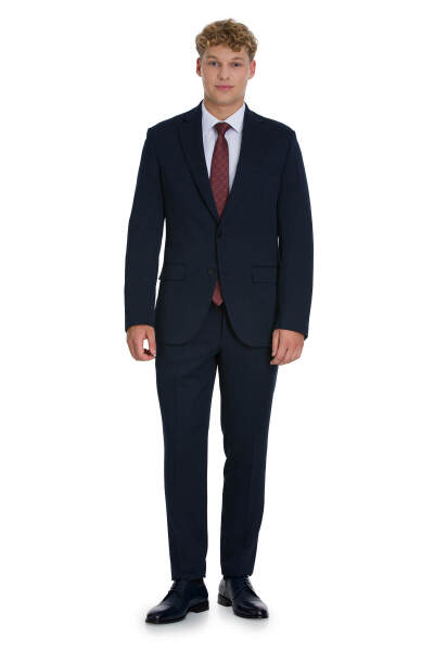 Lacivert Slim Fit Mono Yaka Takım Elbise - 8