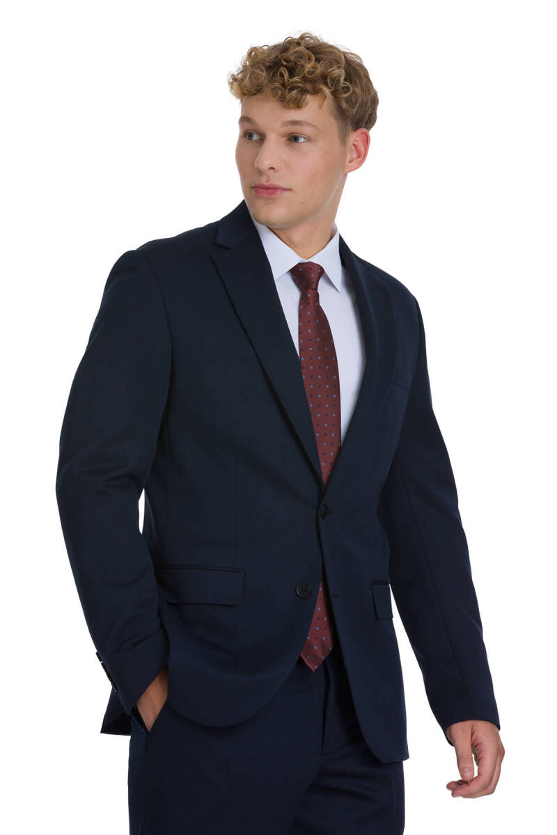 Lacivert Slim Fit Mono Yaka Takım Elbise - Hatemoğlu (1)