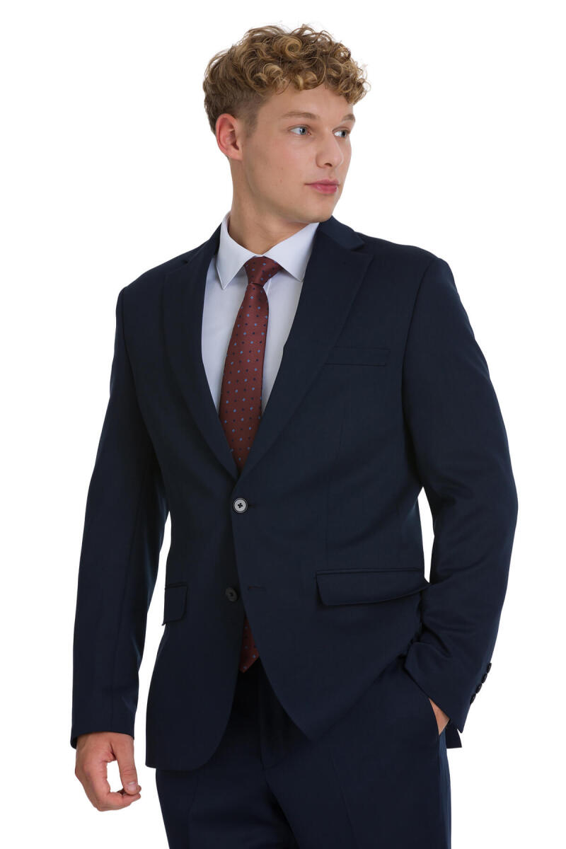 Lacivert Slim Fit Mono Yaka Takım Elbise - Hatemoğlu (1)