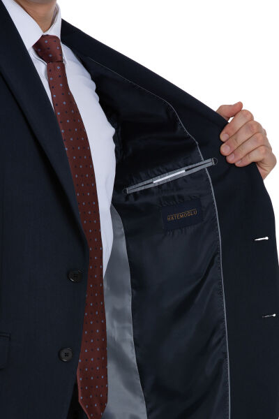 Lacivert Slim Fit Mono Yaka Takım Elbise - 6