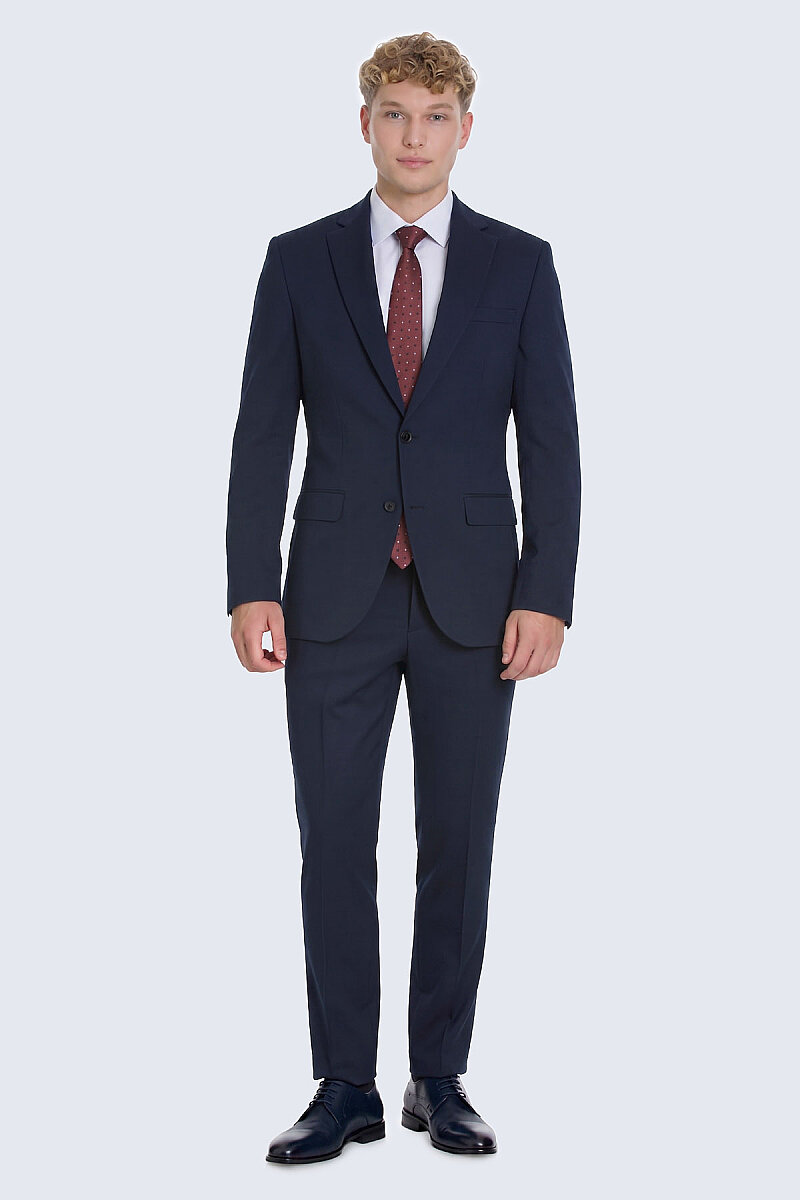 Lacivert Slim Fit Mono Yaka Takım Elbise