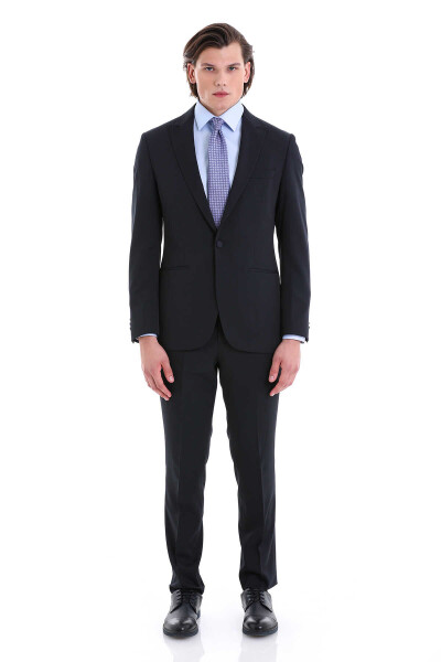 Lacivert Slim Fit Sivri Yaka Klasik Smokin Damatlık - 1