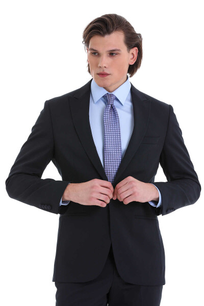 Lacivert Slim Fit Sivri Yaka Klasik Smokin Damatlık - 3