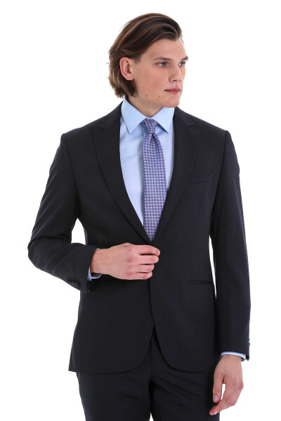 Lacivert Slim Fit Sivri Yaka Klasik Smokin Damatlık - 4