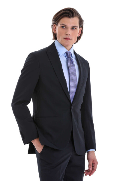 Lacivert Slim Fit Sivri Yaka Klasik Smokin Damatlık - 9
